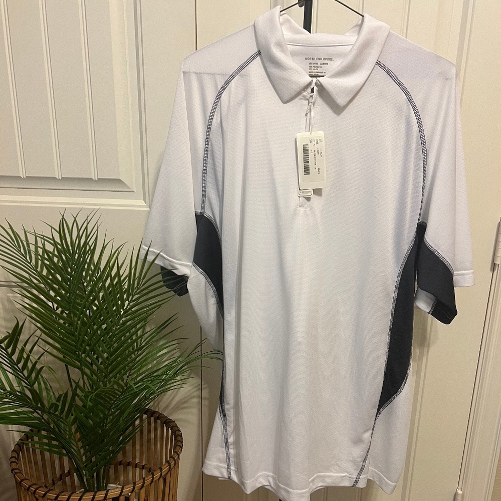 XXL White Sports Zip Front Shirt